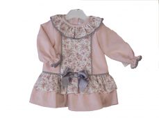 Girls Spanish Style Winter Pink Cord & Floral Dress AB1310B