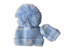 Kinder Boutique Hat And Mitten Set Blue And White