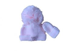 Kinder Boutique Hat And Mitten Set Pink And White