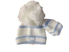 Kinder Boutique Hat And Mitten Set White And Blue