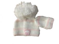 Kinder Boutique Hat And Mitten Set White And Pink