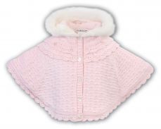 Sarah Louise Winter Knitted Poncho With Trim Pink 008186