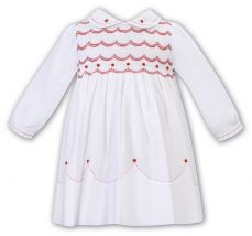 Sarah Louise Winter Smocked Dress White With Red Embroidery 012781