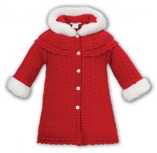 Sarah Louise Winter Knitted Coat With Trim Red 08187