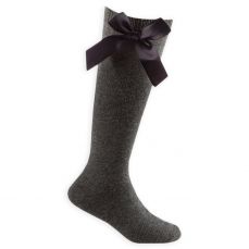 Knee High Bow Socks Grey