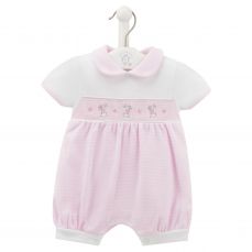 Dandelion Summer Rabbit & Flower Smocked Romper Pink AV6136