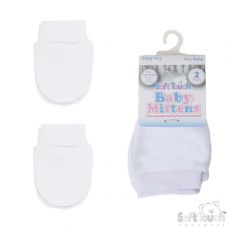 Soft Touch Tiny Baby Anti Scratch Mittens Two Pack White