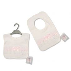 My Little Chick White Bib With Pink Ribbon Detailing