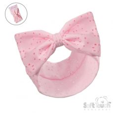 Soft Touch Pink Broderie Anglaise Bow Headband