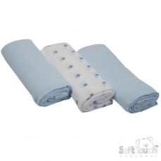 Soft Touch Super Soft Muslin Squares Three Pack Blue