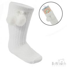Soft Touch Knee High Pom-pom Socks White