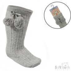 Soft Touch Knee High Pom Socks Grey