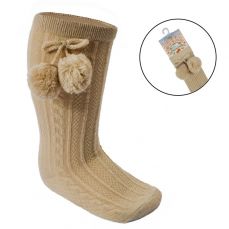 Soft Touch Knee High Pom-Pom Socks Coffee