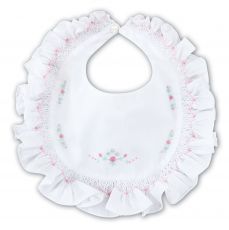 Sarah Louise Bib White With Pink Embroidery 003307