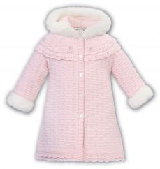 Sarah Louise Winter Knitted Coat With Trim Pink 08187