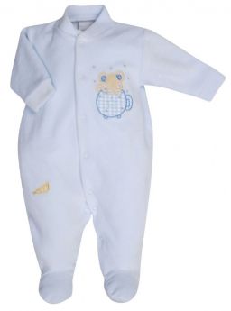 Dandelion Prem Mouse In A Teacup Velour Sleepsuit Blue AV1202