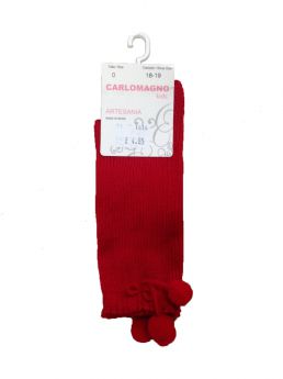Carlomango Knee High Pompom Socks Red
