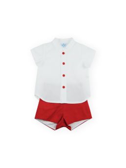 Sardon Spanish Summer Shirt And Short Set Red And White 22AB-78