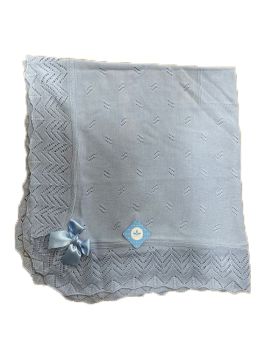 Sardon Spanish Knitted Summer Shawl Pale Blue With Bow 25AM-705