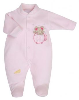 Dandelion Prem Mouse In A Teacup Velour Sleepsuit Pink AV1202