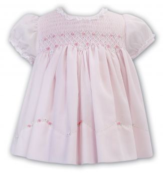 Sarah Louise Summer Pink Smocked Dress With Daisy Embroidery 012585