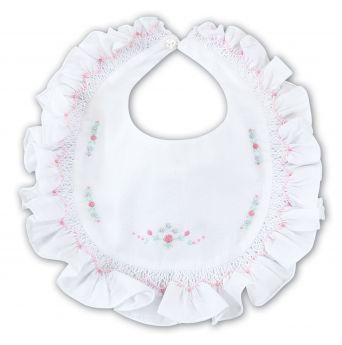 Sarah Louise Bib White With Pink Embroidery 003307