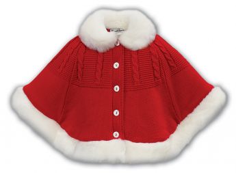 Sarah Louise Winter Poncho With Trim Red 008140