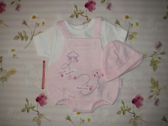 Tiny Chick Prem Summer Bubble Dungaree Set Pink