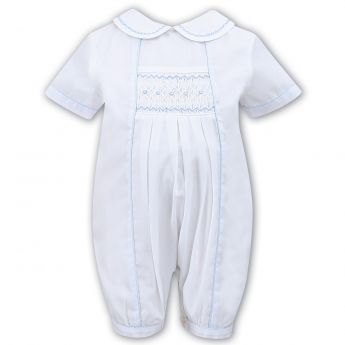 Sarah Louise Heritage Collection Boys Summer Romper White With Smocking C3000