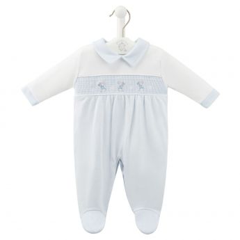 Dandelion Rabbit & Star Smocked Sleepsuit Blue AV6127