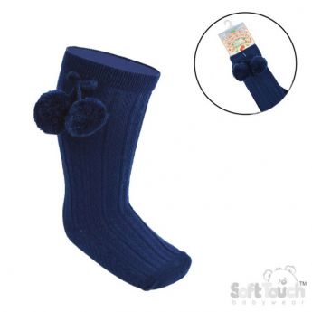 Soft Touch Knee High Pom-Pom Socks Navy