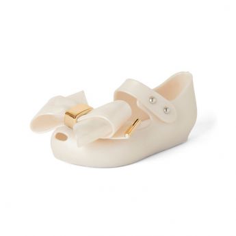 Melia Roxy Gold Trim Bow Jelly Shoes White