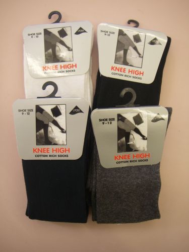 Unisex Knee High School Socks - Single Pair: 4-6.5 BLACK