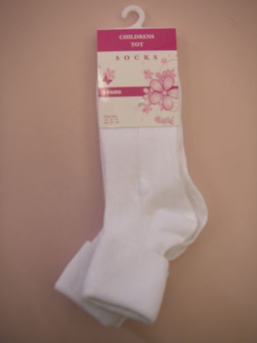 Girls Turn Over Top Ankle Socks White 3 Pack: Size 3-5