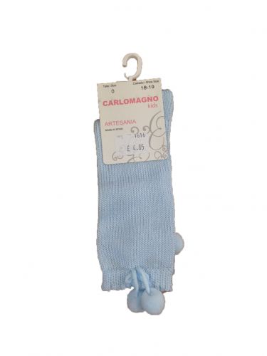 Carlomango Knee High Pompom Socks Sky Blue: 3/shoe size 24-25/3 years