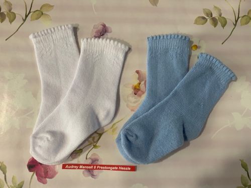 Pex Cuddles 2 Pack Cotton Rich Socks Blue & White: Baby/3-6 months