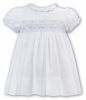 Sarah Louise Summer Voile Smocked Dress White With Blue 012603